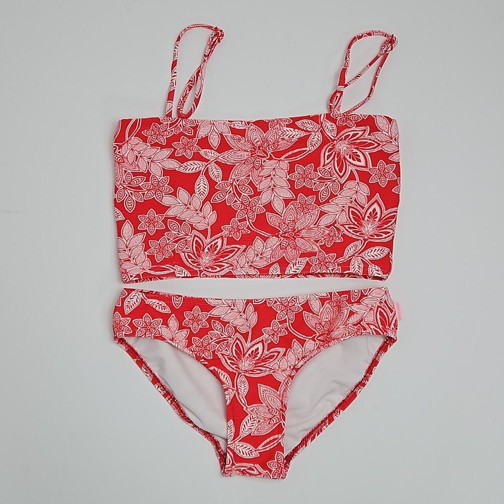 Seafolly Tropo Loco Red Floral Ribbed‎ 2-Piece Tube Swimsuit Set | Girl's 14